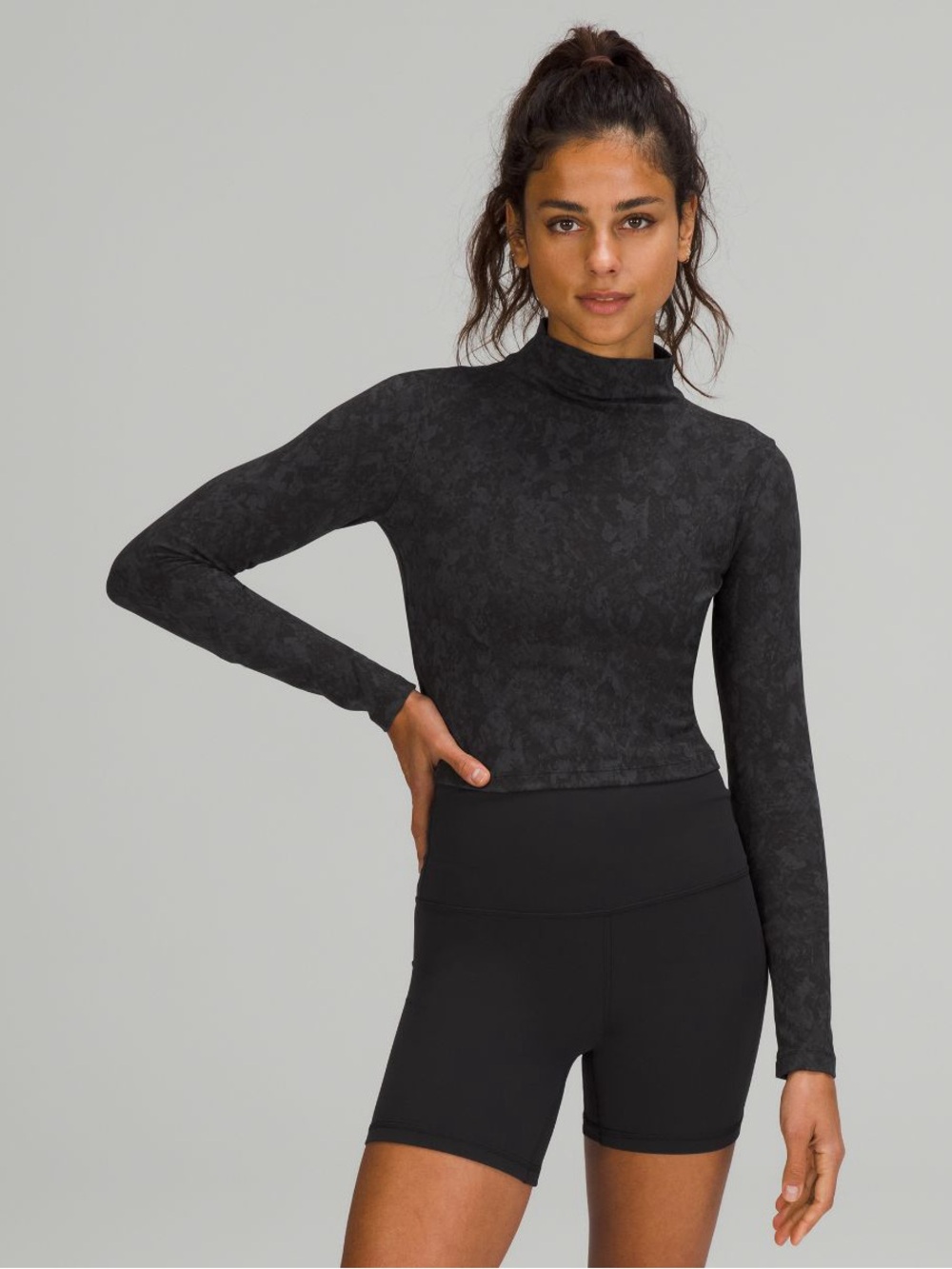 Lululemon Nulu Mock Neck Long Sleeve in Black with Dark Gray Marble Pattern